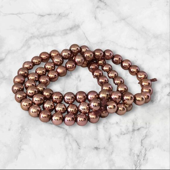 Rose Gold Shiny Stretchy Beaded Three Bracelet Bundle - Picture 1 of 8